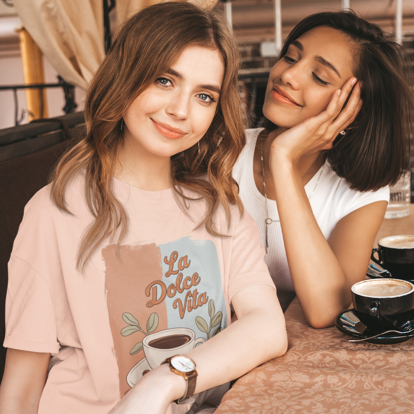 T-shirt "La Dolce Vita - Espresso" - pêche