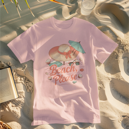 T-shirt "Beach, Please" - rose clair