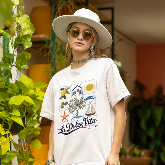 T-shirt "La Dolce Vita - Tableau d'été" - blanc